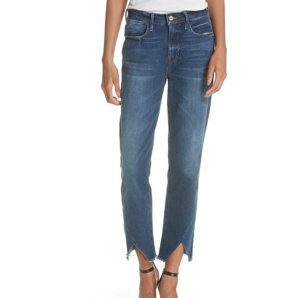FRAME Le High Straight Asymmetrical Hem Jeans In Kingsway Size 25 - Picture 13 of 15
